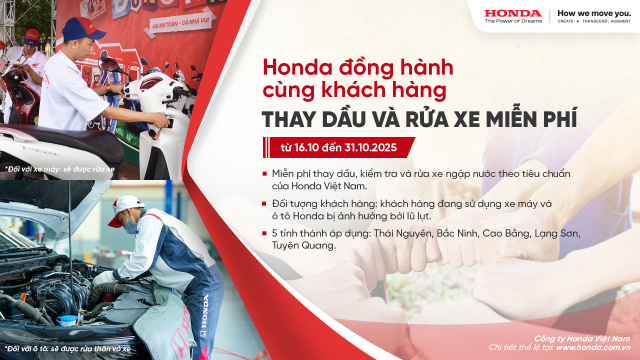 Honda Viet Nam ho tro khach hang mien Bac kiem tra xe va thay dau mien phi sau mua lu